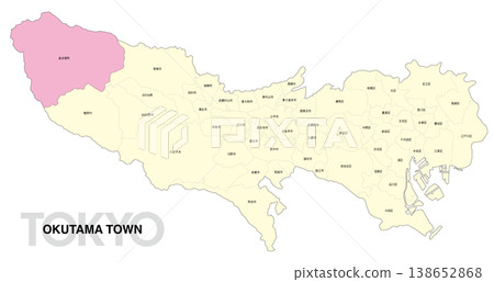 [Map of Japan] Location map of Okutama Town, Tokyo, including the names of municipalities. 138652868