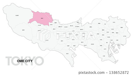 [Map of Japan] Location map of Ome City, Tokyo, with city/ward names. 138652872
