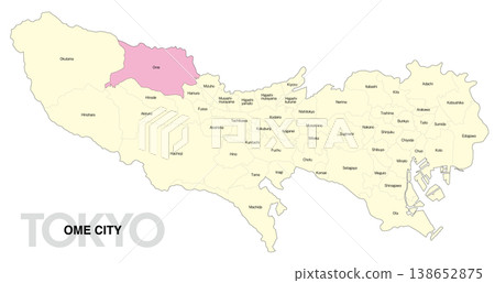 [Map of Japan] Location map of Ome City, Tokyo, with city/ward names (English) 138652875
