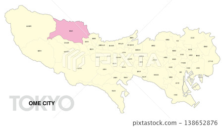 [Map of Japan] Location map of Ome City, Tokyo, with city/ward names. 138652876