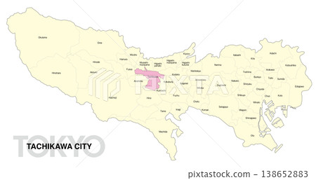 [Map of Japan] Location map of Tachikawa City, Tokyo, with city/ward names (English) 138652883