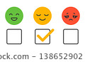 Customer feedback rating with happy neutral sad emoji faces and checkbox selection highlighted neutral choice satisfaction scale user experience review survey concept for app interface 138652902