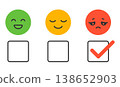 Customer feedback rating with happy neutral sad emoji faces and checkbox selection highlighting negative choice satisfaction scale user experience review survey concept for app interface 138652903