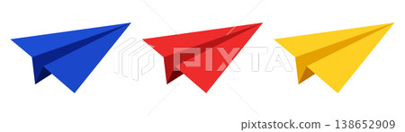Paper airplane set illustration in blue red and yellow colors origami flying planes minimal design symbols of communication delivery startup launch concept clean modern style isolated Paper airplane set illustration in blue red and yellow colors origami flying planes minimal design symbols of communication delivery startup launch concept clean modern style isolated 138652909