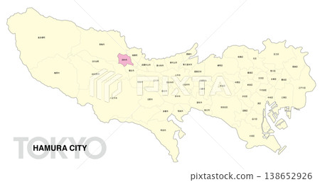 [Map of Japan] Location map of Hamura City, Tokyo, with city/ward names. 138652926