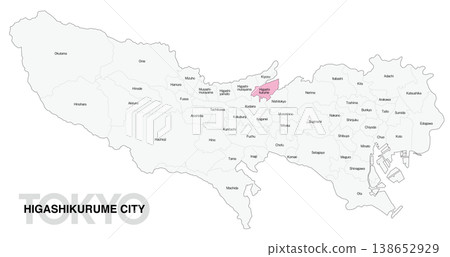[日本地圖] 東京都東久留米市位置圖，標示城市/區名（英文） 138652929