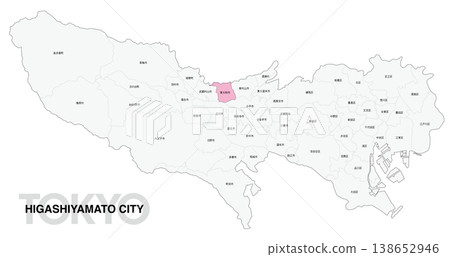 [日本地圖] 東京東大和市位置圖，標示城市/區名稱。 138652946
