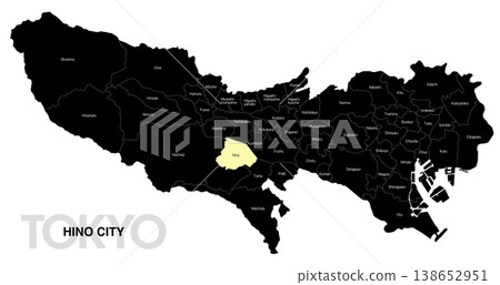 [Map of Japan] Location map of Hino City, Tokyo, with city/ward names (English) 138652951