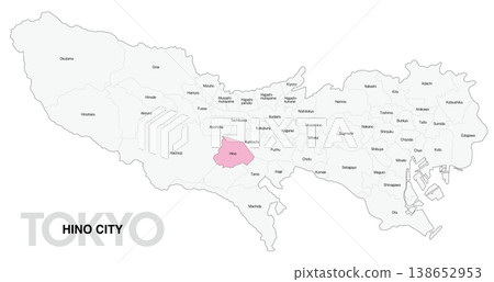 [Map of Japan] Location map of Hino City, Tokyo, with city/ward names (English) 138652953