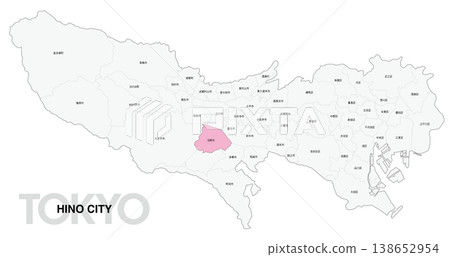 [Map of Japan] Location map of Hino City, Tokyo, with city/ward names. 138652954