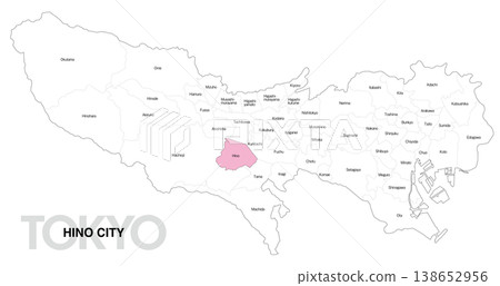[日本地圖] 日野市、東京的地點地圖，標示城市/區名稱。 138652956