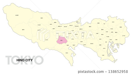 [Map of Japan] Location map of Hino City, Tokyo, with city/ward names. 138652958