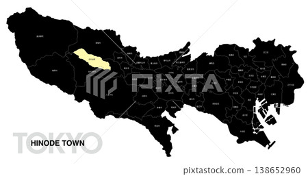 [日本地圖] 東京都日之出町位置圖，包括市町村名稱。 138652960