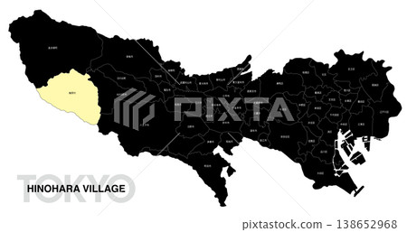 [日本地圖] 東京都日野原村位置圖，包括市町村名稱。 138652968