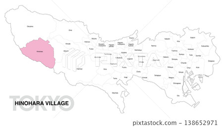 [Map of Japan] Location map of Hinohara Village, Tokyo, with city/ward/town names (English) 138652971