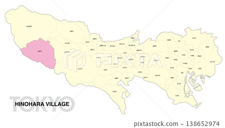 [Map of Japan] Location map of Hinohara Village, Tokyo, including the names of municipalities. 138652974