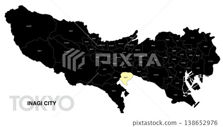 [Map of Japan] Location map of Inagi City, Tokyo, with city/ward names. 138652976