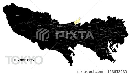 【日本地圖】東京都清瀨市位置圖，標示城市/區名（英文） 138652983