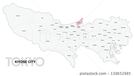 【日本地圖】東京都清瀨市位置圖，標示城市/區名（英文） 138652985