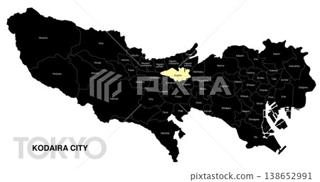 【日本地圖】東京都小平市位置圖，標示城市/區名（英文） 138652991