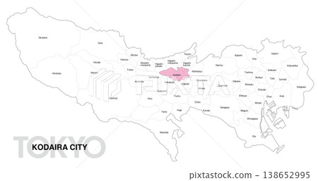 [Map of Japan] Location map of Kodaira City, Tokyo, with city/ward names (English) 138652995