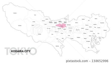 [Map of Japan] Location map of Kodaira City, Tokyo, with city/ward names. 138652996