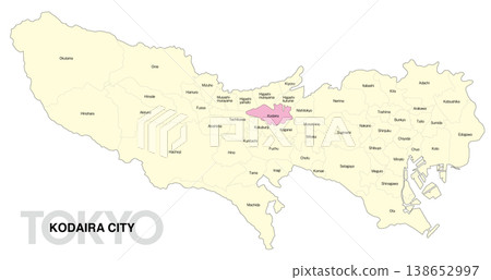 [Map of Japan] Location map of Kodaira City, Tokyo, with city/ward names (English) 138652997