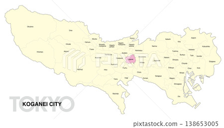 [Map of Japan] Location map of Koganei City, Tokyo, with city/ward names (English) 138653005