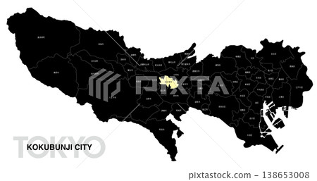 [Map of Japan] Location map of Kokubunji City, Tokyo, with city/ward names. 138653008