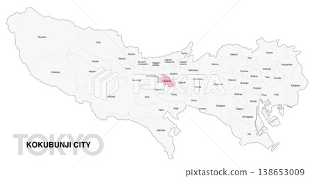 【日本地圖】東京國分寺市位置圖，標示城市/區名（英文） 138653009