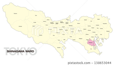 [Map of Japan] Location map of Shinagawa Ward, Tokyo, including the names of municipalities (English) 138653044