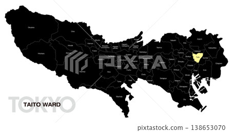 [Map of Japan] Location map of Taito Ward, Tokyo, including the names of municipalities (English) 138653070
