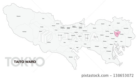 [Map of Japan] Location map of Taito Ward, Tokyo, including the names of municipalities (English) 138653072