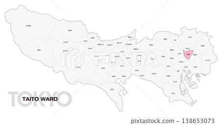 [Map of Japan] Location map of Taito Ward, Tokyo, including the names of municipalities. 138653073