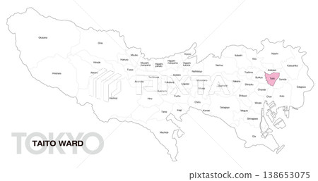 [Map of Japan] Location map of Taito Ward, Tokyo, including the names of municipalities. 138653075