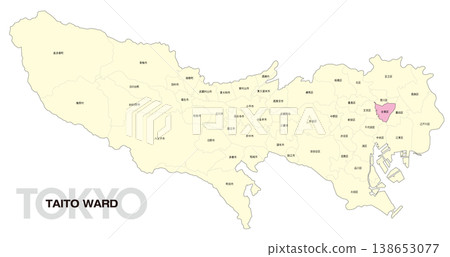 [Map of Japan] Location map of Taito Ward, Tokyo, including the names of municipalities. 138653077