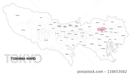 [Map of Japan] Location map of Toshima Ward, Tokyo, including the names of municipalities (English) 138653082