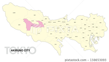 [Map of Japan] Location map of Akiruno City, Tokyo, with city/ward names. 138653093