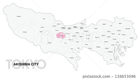 【日本地圖】東京都昭島市位置圖，標示城市/區名（英文） 138653096