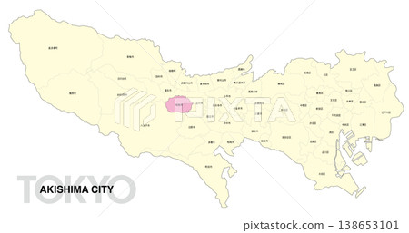 [Map of Japan] Location map of Akishima City, Tokyo, with city/ward names. 138653101