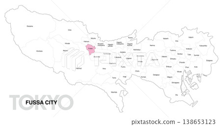 [Map of Japan] Location map of Fussa City, Tokyo, with city/ward names. 138653123