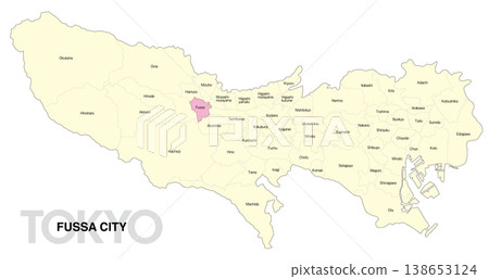 [Map of Japan] Location map of Fussa City, Tokyo, with city/ward names (English) 138653124