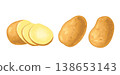 Potato roots whole and slice. Vector flat color illustration 138653143