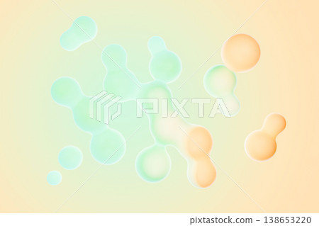 Abstract turquoise and yellow liquid blobs on pastel background 138653220