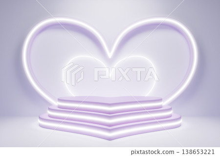 Glowing heart shaped stage with neon light for romantic display Glowing heart shaped stage with neon light for romantic display 138653221