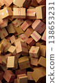 Chaotic Stacks of Cardboard Boxes with Pink Tape Accent 138653231