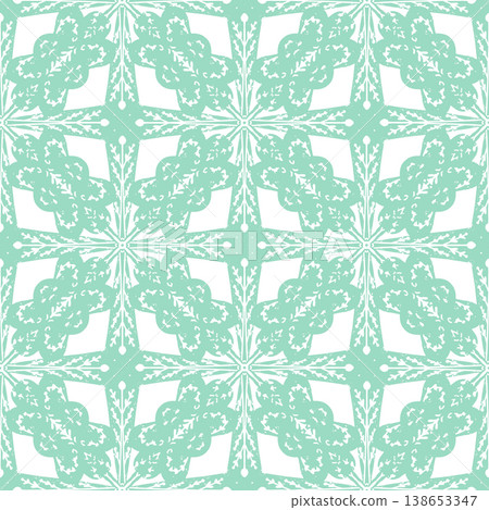 Seamless ornamental pattern in hand drawn textured style. Symmetrical decorative design with vintage feel. Perfect for textile, wallpaper, packaging, branding and surface design. Seamless ornamental pattern in hand drawn textured style. Symmetrical decorative design with vintage feel. Perfect for textile, wallpaper, packaging, branding and surface design. 138653347
