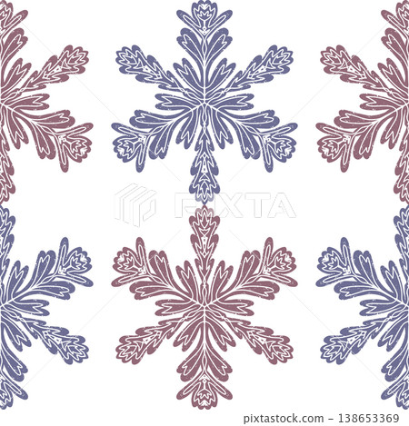 Seamless ornamental pattern in hand drawn textured style. Symmetrical decorative design with vintage feel. Perfect for textile, wallpaper, packaging, branding and surface design. 138653369