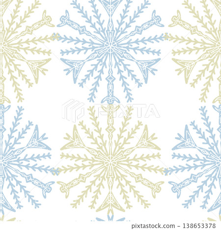 Seamless ornamental pattern in hand drawn textured style. Symmetrical decorative design with vintage feel. Perfect for textile, wallpaper, packaging, branding and surface design. Seamless ornamental pattern in hand drawn textured style. Symmetrical decorative design with vintage feel. Perfect for textile, wallpaper, packaging, branding and surface design. 138653378