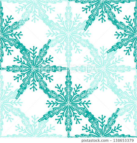 Seamless ornamental pattern in hand drawn textured style. Symmetrical decorative design with vintage feel. Perfect for textile, wallpaper, packaging, branding and surface design. 138653379